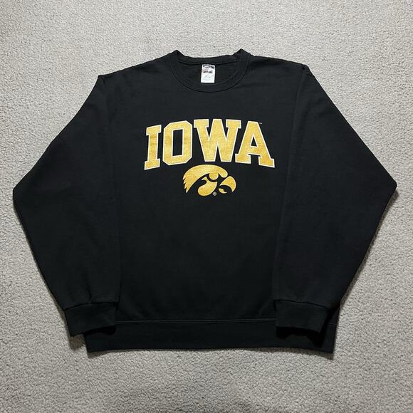 Iowa Hawkeyes Sweatshirt Mens Large Black Crewneck Vintage Jerzees Pullover - Picture 1 of 9